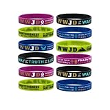 (12-pack) WWJD Teachings of Jesus Bracelets - Wholesale Bulk Pack of Bible Wristbands with Words of Jesus from the New Testament - Religious Church Gifts Supplies in Bulk for Christian Men Women
