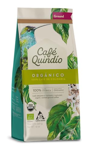 Cafe Quindio Organic, 100% Colombian Excelso Ground Coffee - USDA Certified - 12 Ounce Bag (Pack of 1)
