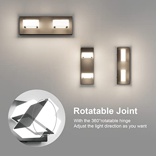 Image of Ralbay Modern Vanity Light - 2 Light Acrylic Matte Black Bathroom Lighting Fixture with LED, Natural White Light (4500K)