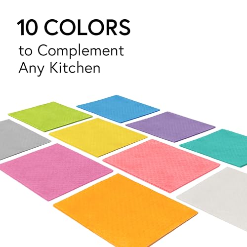 Swedish Dishcloth Cellulose Sponge Cloths - Bulk 10 Pack of Eco-Friendly No Odor Reusable Cleaning Cloths for Kitchen - Absorbent Dish Cloth Hand Towel (10 Dishcloths - Blue)