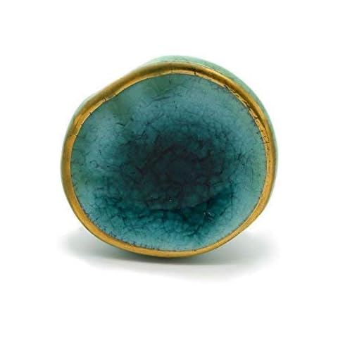 Ceramic Crackled Concave Gold Crater Cupboard Door Knobs (Turquoise & Gold) Cover