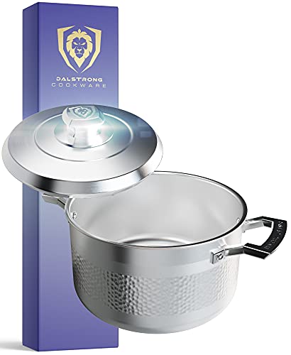 DALSTRONG 5L Sauce Pot - Premium Cookware - The Avalon Series - 5-Ply Copper Core - Hammered Finish - Silver - w/Lid & Pot Protector 1 Gallery Image DALSTRONG 5L Sauce Pot - Premium Cookware - The Avalon Series - 5-Ply Copper Core - Hammered Finish - Silver - w/Lid & Pot Protector 1 Gallery Image