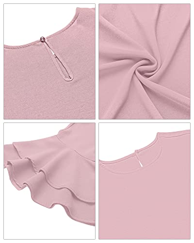 Luvamia Women's Casual 3/4 Tiered Bell Sleeve Crewneck Loose Tops Blouses Shirt Crewneck Blouses For Women Ballerin Pink Size Medium Size 8 Size 10 #TOP2