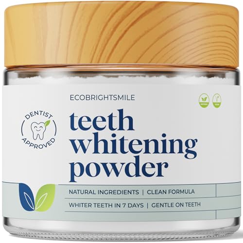 EcoBrightSmile Teeth Whitening Powder - Dentist-Approved Natural Tooth Whitener - Enamel-Safe & Sensitivity-Free Formula - Coffee, Tea, Wine & Smoking Stain Remover - Gel Mint Flavour - 6 Month Supply