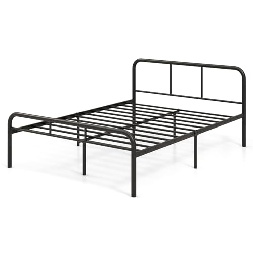 GOPLUS Cama Individual o Doble, Somier de Metal, con Cabecero y Pie de Cama, Espacio de Almacenamiento, Carga 220/300 kg (198x141 cm)