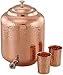 Golden Drops Pure Hammered Copper Water Dispenser With Tap & Stand - 5 Liter Matka Water Jug Pot With 2 Hammered Water Glasses, Brown