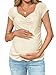 Tankaneo Womens V Neck Maternity Tops Cap Sleeve Fitted Breastfeeding T Shirts Summer Pleated Pregnancy Clothes Beige