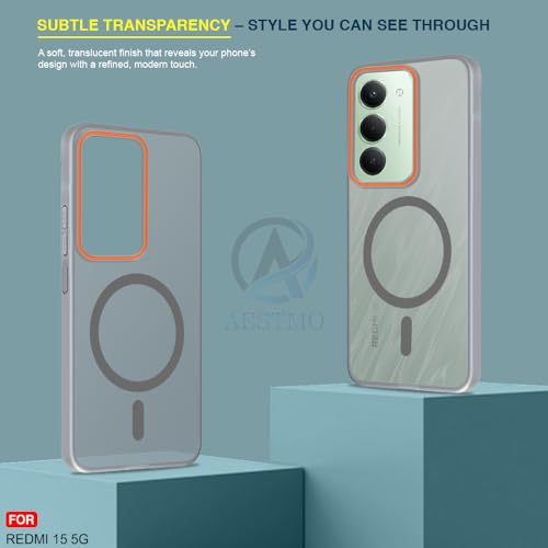 Image of AESTMO Redmi 15 5G Back Cover | Slim Hard Shell | Matte Frosted Hard Back Translucent Back Cover for Redmi 15 5G (Compatible with MagSafe Accessories) (Grey)