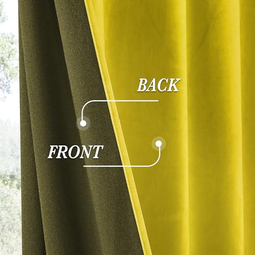 Image of RYB HOME Yellow Velvet Curtains 90 inches for Bedroom Living Room | Thermal Insulated, Privacy, Sunlight UV Heat Blocking, Luxurious Decor, Dining Room Nursery, Rod Pocket, W52 x L90, 2 Panels