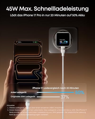 Anker Smart Ladegerät, Anker Nano 45W USB C Ladegerät mit Display GaN – Ansicht 3
