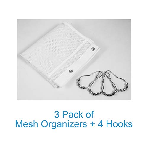 Bsagve 3 Pack Hanging Mesh Shower Caddy Organizer With 6 Pockets, Shower Curtain Rod/Liner Hook Fabric Storage Bag Bathroom Door Hanger , Dorm Rv Space Saving, Kids Bath Toy Organizers With 4 Rings #TOP5