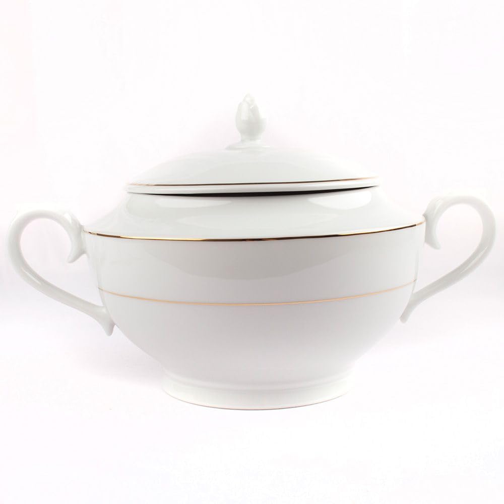 Sopera de porcelana blanca (2,5 l) Bremen, 1 tapa de porcelana, filo de oro, edición limitada