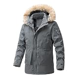 SRZYMJ Parka Herren Winter Wasserdicht Dickes Flauschfutter Wintermantel Parka Winter Übergangsjacke Freizeitjacke Outdoorjacke Funktionsjacke Leicht Softshelljacke Sweatjacke Steppjacke Fleecejacke