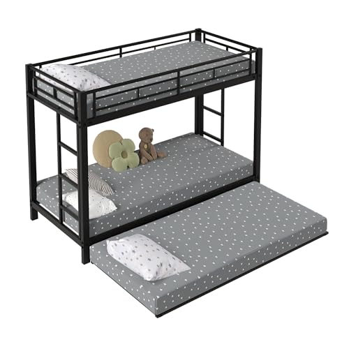 Goldicoo Litera de metal para 2 niños, 90 x 200 y 90 x 200 cm, con cama nido de 90 x 190 cm, escalera estable, cama para niños