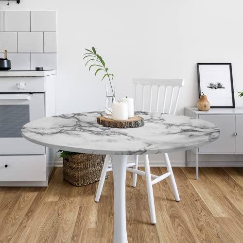 Gray White Marble Round Fitted Tablecloth With Elastic Edge,Natural Marble Round Table Cover Wipeable Washable Polyester Table Clothes For Kitchen Dining Party Patio Card Table 45"-56" Diameter #TOP6