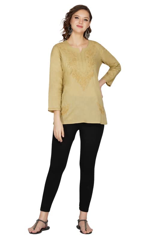 Image of Vahson Designer Hand Lucknowi Chikankari Embroidery Cotton Short Kurti for Women /Girls
