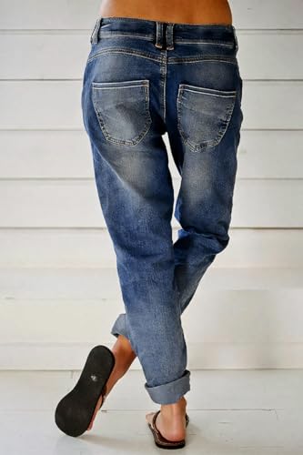 Women's Stretchy Straight Leg Casual Low Rise Jeans Wash Button Fly Stitch Detail 90s Trendy Denim Jeans2