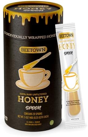 100% Raw Unfiltered Honey Spoon Stirrer 20 Pack Premium US Grade A Non-GMO Individually Wrapped And Sealed On The Go Single Serve Natural Sweetener