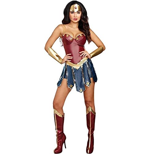 TSUSF Femmes Halloween Wonder Cosplay Costume PU Cuir League Of Legends Gladiator Uniforme Body Outfit Superhero Superwomen Fancy Dress (Color : Brown, Size : XXL)