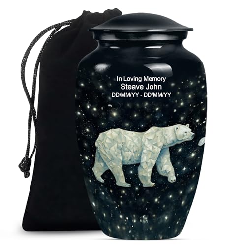 Image of Personalized Polar Bear - Funeral Decorative Urns - Cremation Urn Human - 10 Inch - Large with Velvet Bag - Large Urn for Human Ashes - Urn for Male & Female - Burial Urns - Memorial Urns