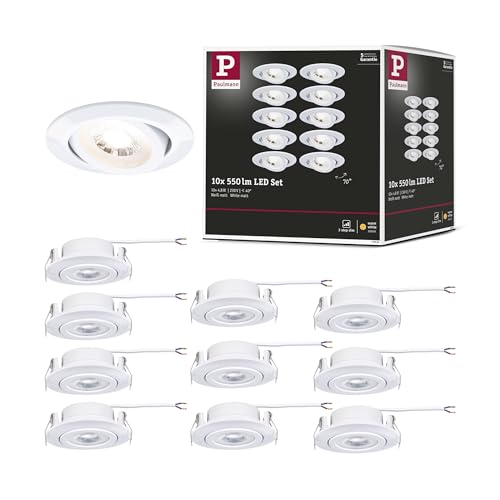 Paulmann 99995 LED Einbauleuchte 3-Step-Dim 10er-Pack schwenkbar 82mm 70° 10x4,8W 10x450lm 230V 3000K Weiß Paulmann 99995 LED Einbauleuchte 3-Step-Dim 10er-Pack schwenkbar 82mm 70° 10x4,8W 10x450lm 230V 3000K Weiß