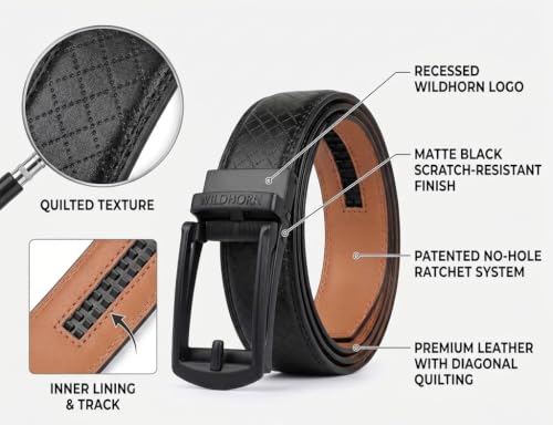 Image of WildHorn Men's Genuine Leather Belt for Men| Premium Auto-Lock Buckle | Adjustable up to 48 inch | Formal & Casual Wear | Micro-Adjust Fit | Stylish Gift Box Included