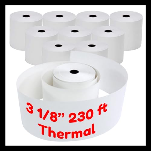 Pokanic 3 1/8" x 230' Thermal Receipt Paper 10 Rolls POS System Cash Register Calculator Supplies Individual Packed Replacement Compatible with Epson, SNBC, Sam4s, Star, Clover Printers (10 Rolls)