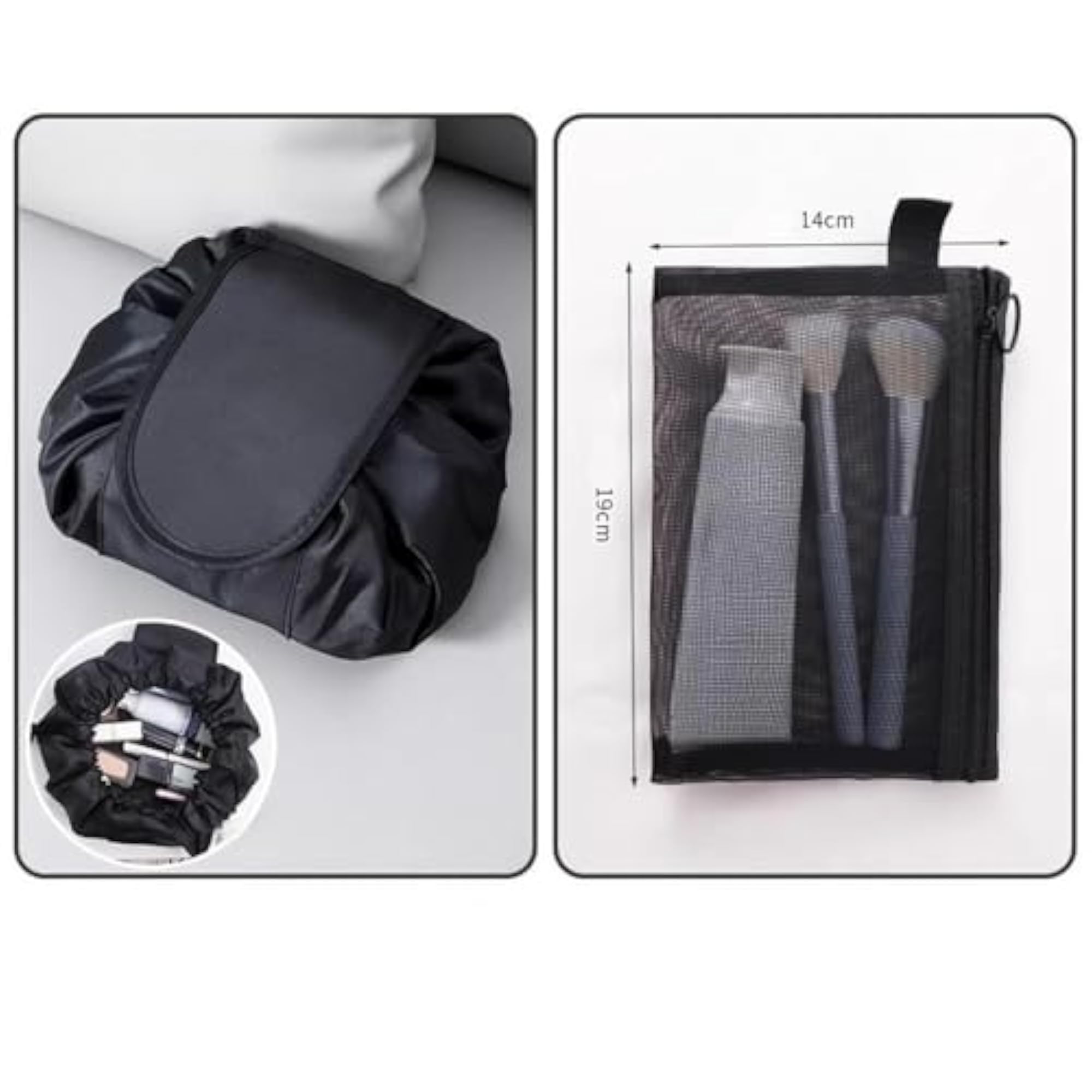 Durable Drawstring Makeup Bag Organizer for Travel, L Brush Bag