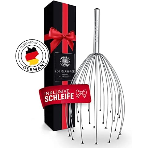 EDELFELD Kopfmassage Spinne mit 24 Fingern [mit Geschenkverpackung & Schleife] - Angenehmes Kopfmassagegerät mit Auslegern auf 2 Ebenen - Eleganter Kopfkrauler mit Wohlfühl-Noppen - Kopf Massagespinne Cover