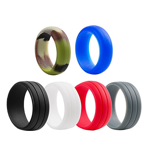 iCharmore Silicone Wedding Ring,Silicone Wedding Band Men Rings 6 Pack Engagement Ring, Comfort and Safe for Active Lifestyle (Size 11)