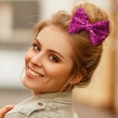 2 piezas Pinzas de moño con lentejuelas rosa brillante, clips de pelo con forma de moño para mujer, accesorios para fiesta y bodas miniatura 4