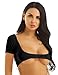 iEFiEL Women's Mesh See Through Sheer Open Bust Short Sleeve Belly Dance Crop Top Black One Size