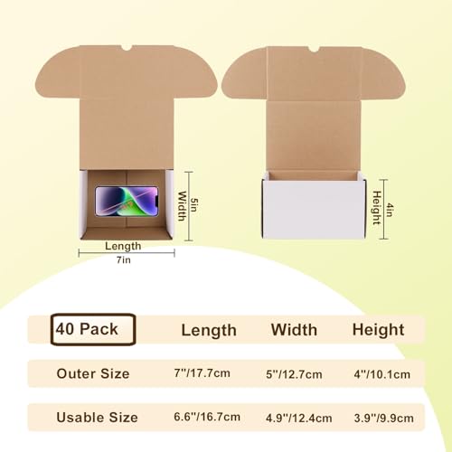 Image of WIFTREY 7x5x4 Small Shipping Boxes Set of 40, White Corrugated Cardboard Box Shipping Box for Packaging Small Business, Moving, Mailing