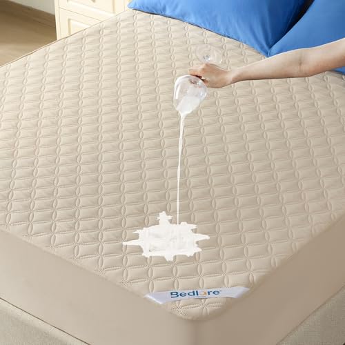 Image of BEDLORE Waterproof Mattress Protector, Noiseless King Size Mattress Pad with Deep Pocket Fitted Up to 6-18 inches, Soft Breathable Dirt-Proof Bed Mattress Cover Washable for Bedroom, Hotel (Beige)