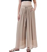 heipeiwa Women's Cotton Linen Palazzo Pants Party Dressy Casual Wide Leg Palazzo Pant Long Trouser