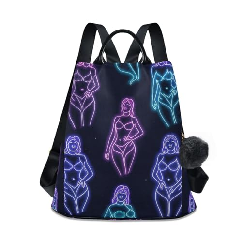 Fashion travel backpack casual cute backpack for women for Daily College Shopping with Pom-pom keychain Colorful Fluorescent Neon Mature Female