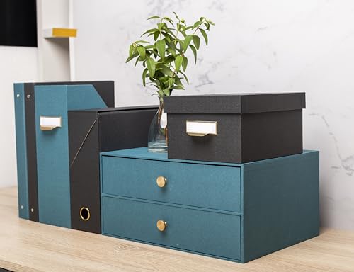 Exacompta 30603E Ablagebox Office By Me mit 2 Schubladen aus Recycling-Karton für DIN A4+ Dokumente. Schubladenbox mit hoher Kapazität für mehr Platz auf dem Schreibtisch Textileffekt Entenblau