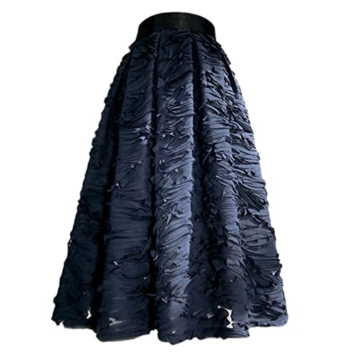 Jupe midi plissée rouge foncé taille haute vêtement femme chic en dentelle brodée taille 48