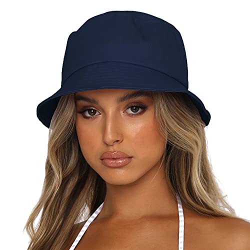 Image of Bucket Hat for Women Men, Reversible Cotton Summer Sun Beach Cap Solid Color Style