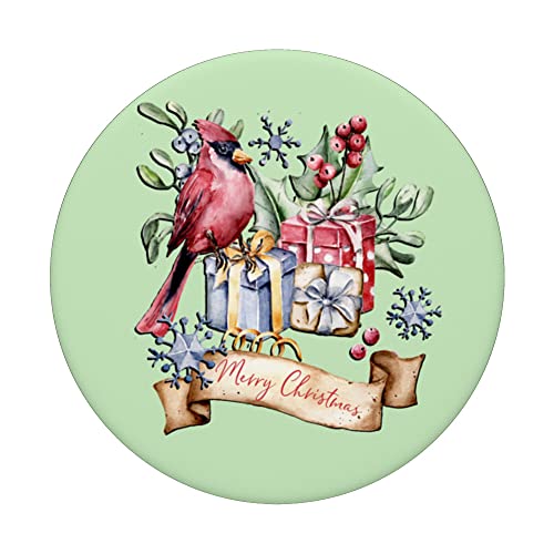 Christmas Cardinal Bird Merry Christmas Bird Lover Holiday PopSockets Swappable PopGrip, Black - Image 3