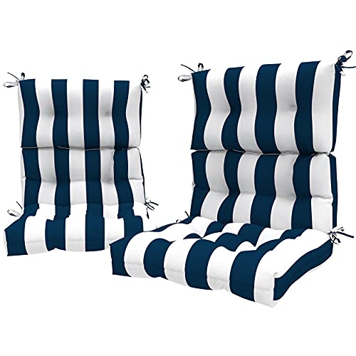 LVTXIII 2 Pack Outdoor High Back Cushions Patio Tufted Seat and Back Chair Cushions with Ties, Replacement Chair Pad for Outdoor Furniture Decoration (44” L x 22 W”, Set of 2, Cabana Navy)