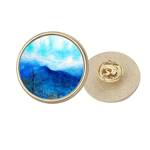 Peinture Art Rond Métal Doré Broche d'Exception Finition Or Blue Mountain M