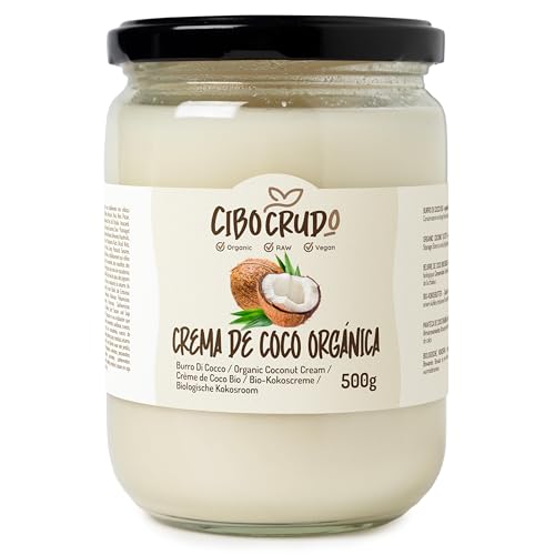 Crema de Coco Ecológica - 500ml. Mantequilla de Coco Ecológica Extraída en Frío Sin Azúcar. Ideal para cocinar dulces de coco y pasteles veganos. No untable. Mantequilla de Coco Cruda