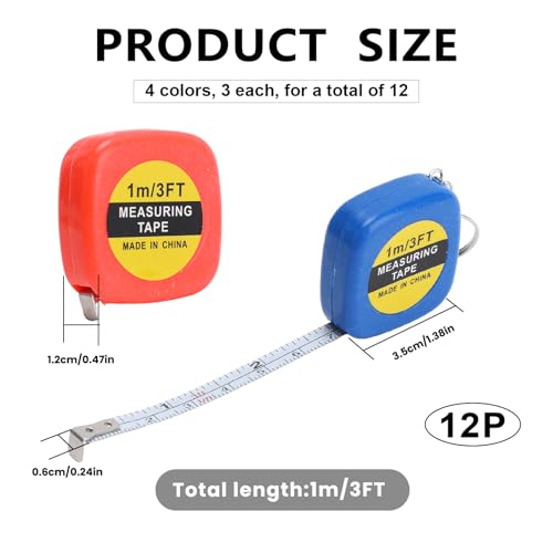Mini Cinta Métrica Retráctil 3ft Llaveros 12 Piezas miniatura 2