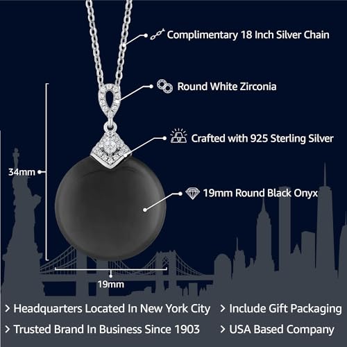 Gem Stone King Black Onyx Pendant Necklace For Women | 925 Sterling Silver | Gemstone Birthstone | 19MM = 3/4 Inch | With 18 Inch Silver Chain2