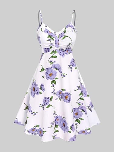 Image of Rosegal Plus Size Women Cottagecore 2PC Floral Sundress Set | Flutter Sleeves Twisted Crop Top, Cottagecore Floral Cami Dress, Vintage Midi Dress Set, Sleeveless Midi Dress