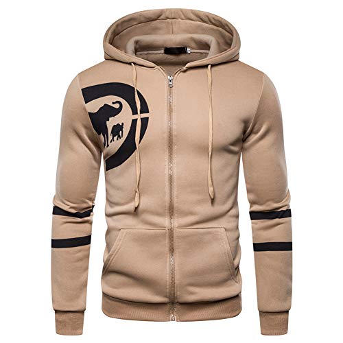 GUOQIAN Fleece Hoodies for Men Zipper Lightweight Spring Long Sleeve Active Mens Jackets Sports Full Zip Sweatshirts,Khaki,XL