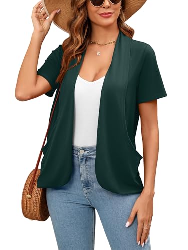 Image of Women's Lightweight Open Front Cardigans Short Sleeve Casual Soft Sheer Cardigan S-2XL with Pockets