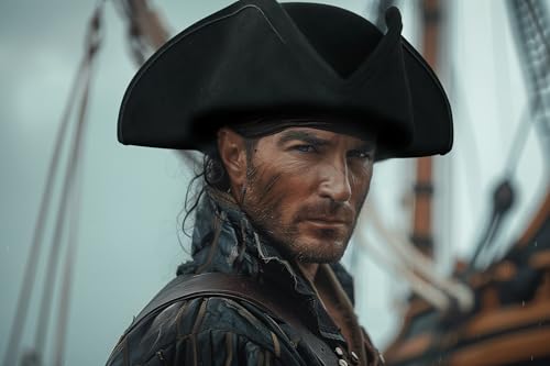 Image of HOMELEX Pirate Tricorn Hat for Adults Halloween Costume | Adult pirate tricorn hat in black, brown, or gold for Halloween, colonial costumes, parties, stage, and photos.