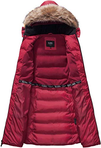ELORA Women's Winter Parka Vegan-Down Puffer Mid- Length Coat Faux Fur Trim Removable Hood3